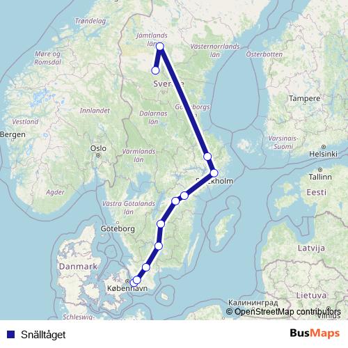 Snälltåget rail Line Map