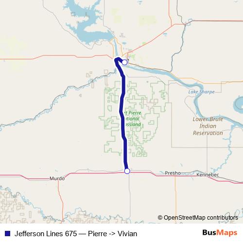 Jefferson Lines 675 bus Line Map