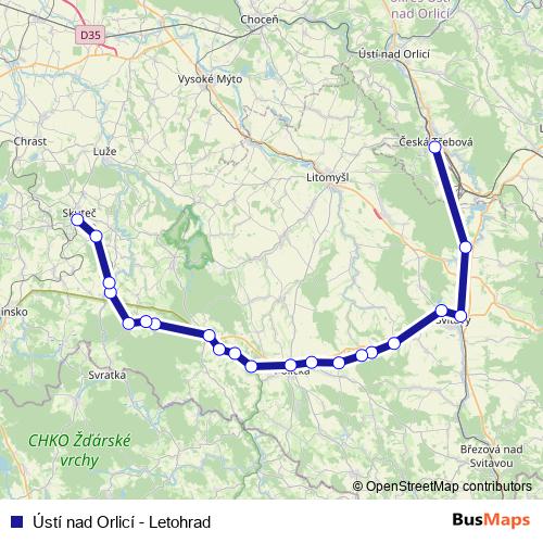 Ústí nad Orlicí - Letohrad rail Line Map
