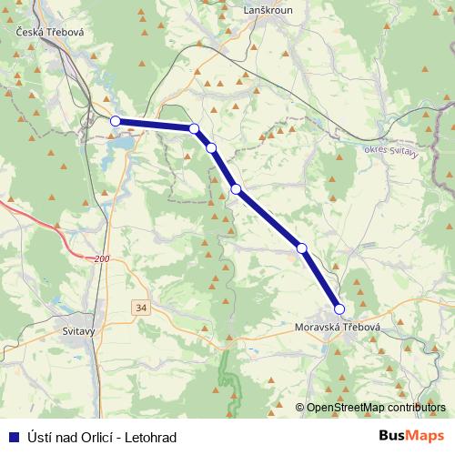 Ústí nad Orlicí - Letohrad rail Line Map