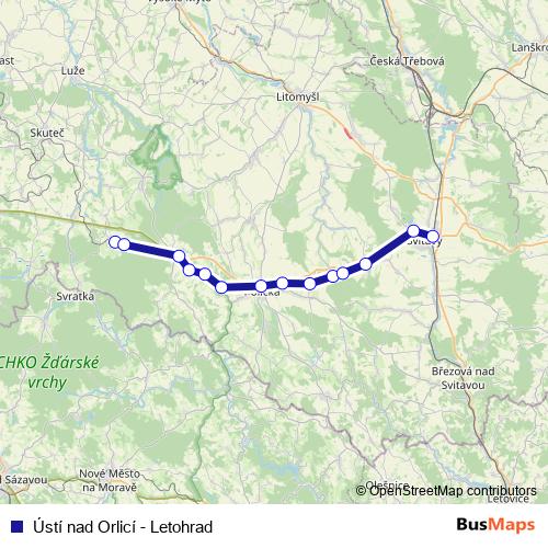 Ústí nad Orlicí - Letohrad rail Line Map