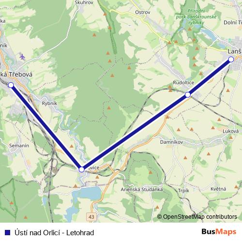 Ústí nad Orlicí - Letohrad rail Line Map