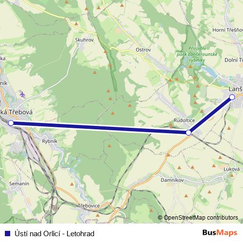 Ústí nad Orlicí - Letohrad rail Line Map