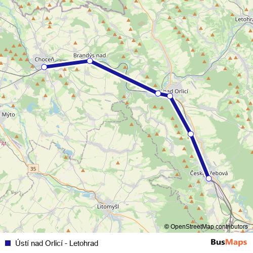 Ústí nad Orlicí - Letohrad rail Line Map