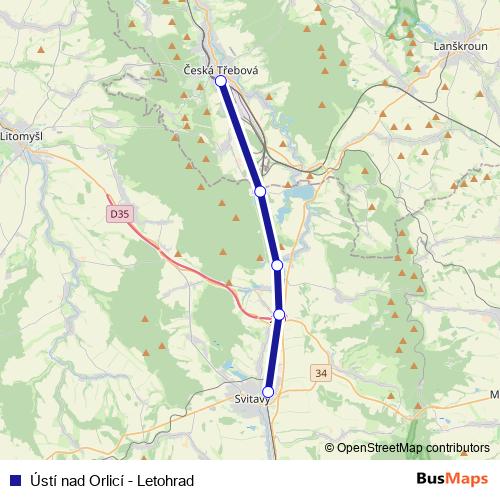 Ústí nad Orlicí - Letohrad rail Line Map