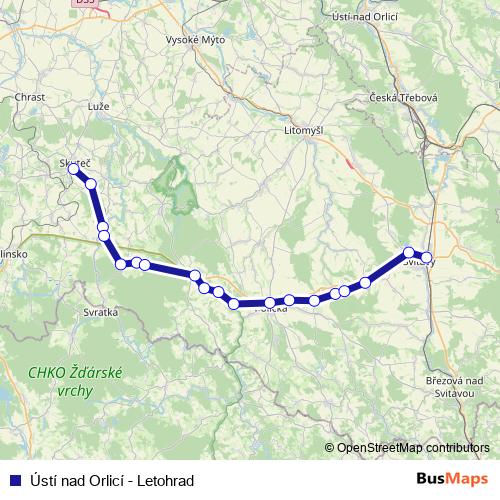 Ústí nad Orlicí - Letohrad rail Line Map