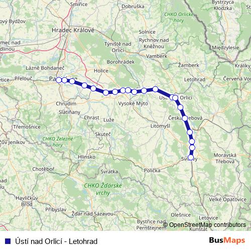 Ústí nad Orlicí - Letohrad rail Line Map