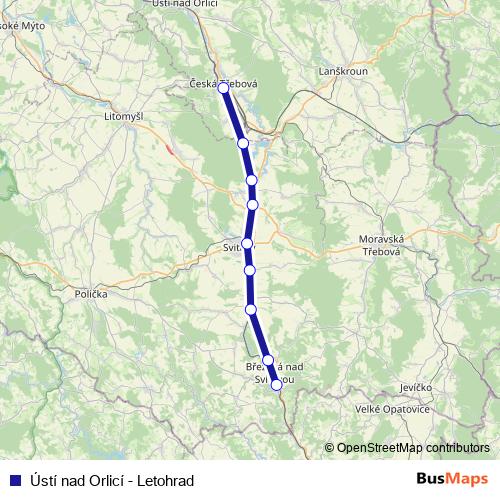 Ústí nad Orlicí - Letohrad rail Line Map