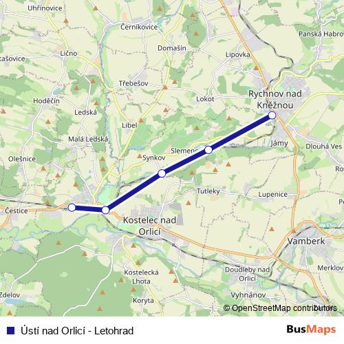 Ústí nad Orlicí - Letohrad rail Line Map