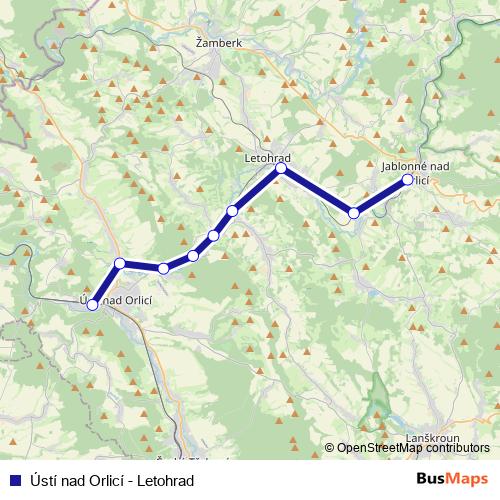 Ústí nad Orlicí - Letohrad rail Line Map