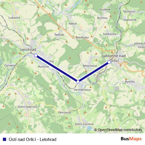 Ústí nad Orlicí - Letohrad rail Line Map