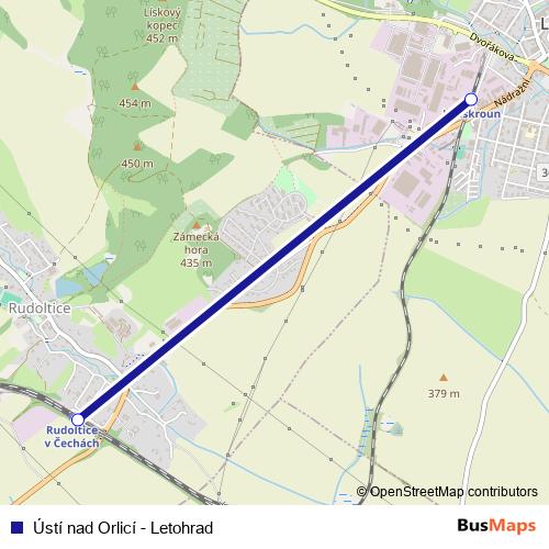 Ústí nad Orlicí - Letohrad rail Line Map