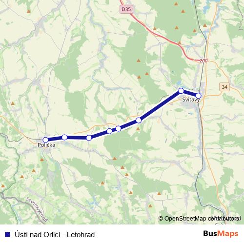 Ústí nad Orlicí - Letohrad rail Line Map