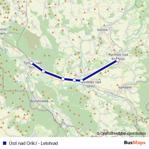 Ústí nad Orlicí - Letohrad rail Line Map