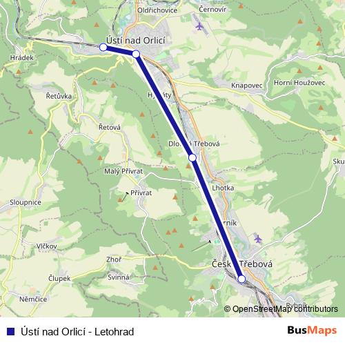 Ústí nad Orlicí - Letohrad rail Line Map
