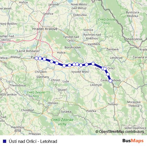 Ústí nad Orlicí - Letohrad rail Line Map