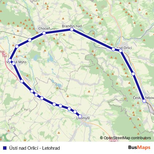 Ústí nad Orlicí - Letohrad rail Line Map