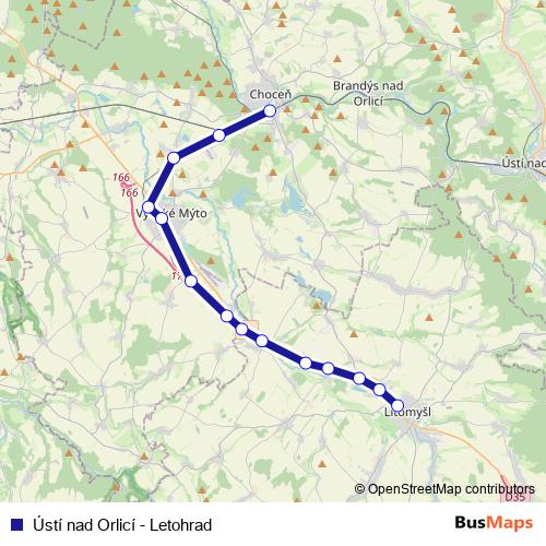 Ústí nad Orlicí - Letohrad rail Line Map