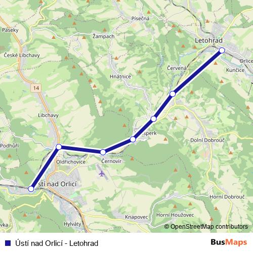 Ústí nad Orlicí - Letohrad rail Line Map