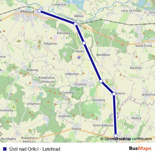 Ústí nad Orlicí - Letohrad rail Line Map