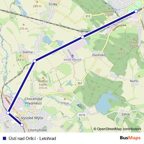 Ústí nad Orlicí - Letohrad rail Line Map