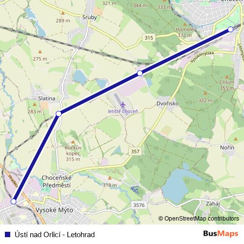 Ústí nad Orlicí - Letohrad rail Line Map