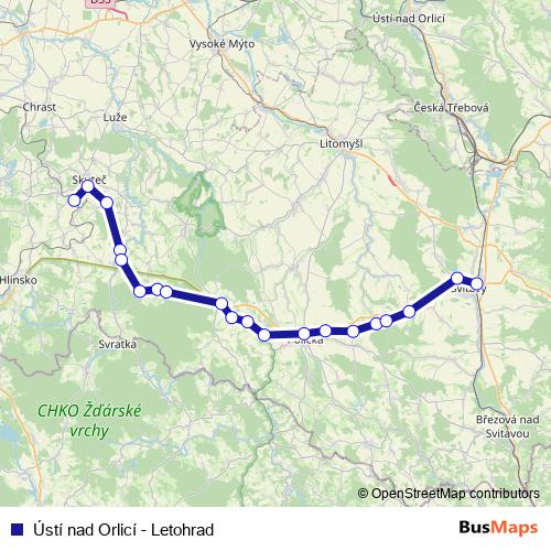 Ústí nad Orlicí - Letohrad rail Line Map