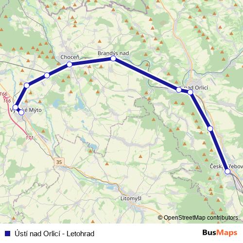 Ústí nad Orlicí - Letohrad rail Line Map