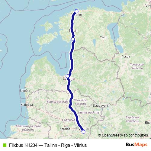 Flixbus N1234 bus Line Map