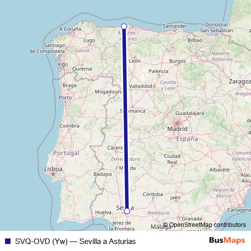 SVQ-OVD (Yw) air Line Map