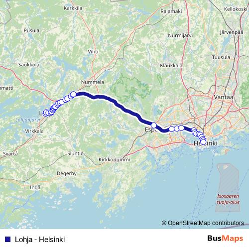 Lohja - Helsinki bus Line Map