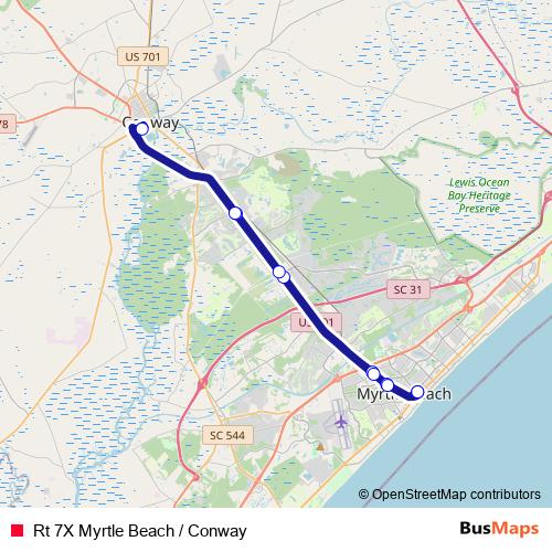 Rt 7X Myrtle Beach / Conway bus Line Map