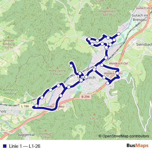 Linie 1 bus Line Map
