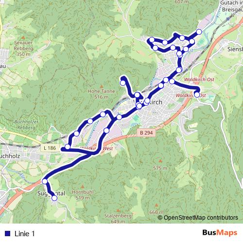 Linie 1 bus Line Map