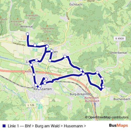 Linie 1 bus Line Map