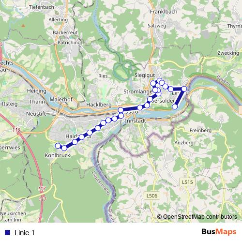 Linie 1 bus Line Map