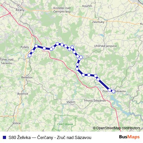 S80 Želivka rail Line Map