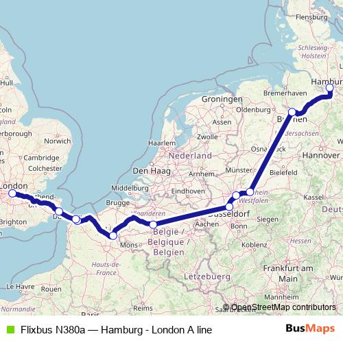 Flixbus N380a bus Line Map