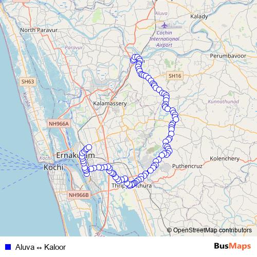 Aluva ↔ Kaloor bus Line Map