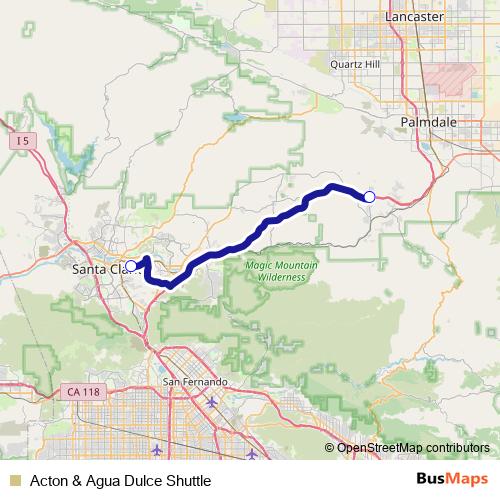 Acton & Agua Dulce Shuttle bus Line Map