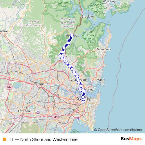 T1 rail Line Map