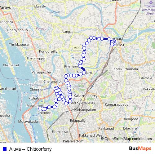 Aluva ↔ Chittoorferry bus Line Map