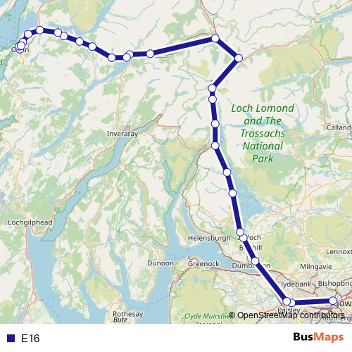E16 bus Line Map