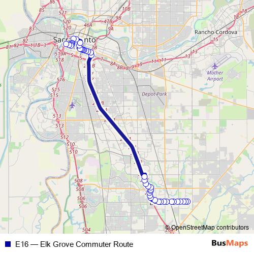 E16 bus Line Map