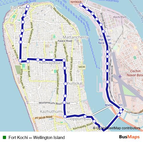 Fort Kochi ↔ Wellington Island bus Line Map