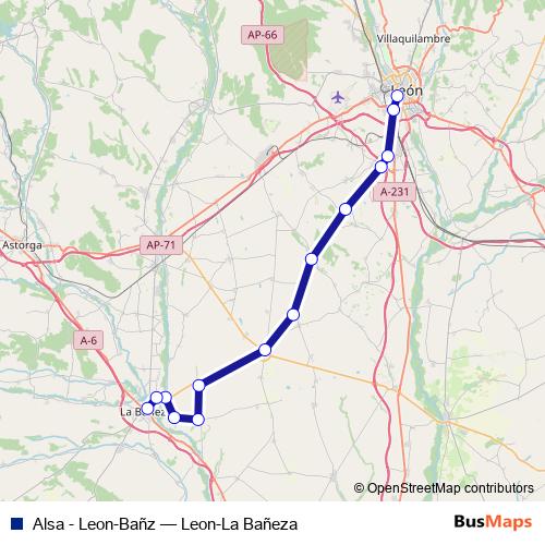 Alsa - Leon-Bañz bus Line Map