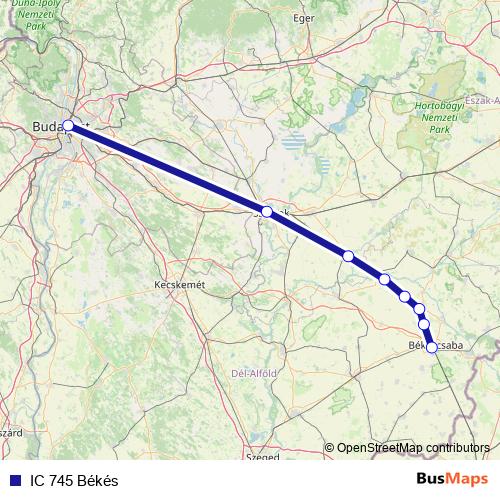IC 745 Békés rail Line Map