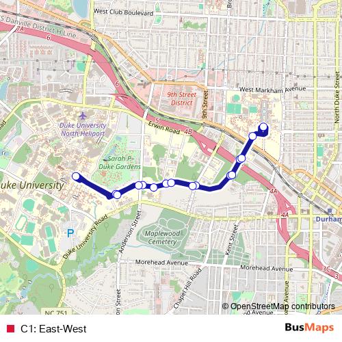 C1: East-West bus Line Map