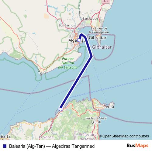 Balearia (Alg-Tan) ferry Line Map