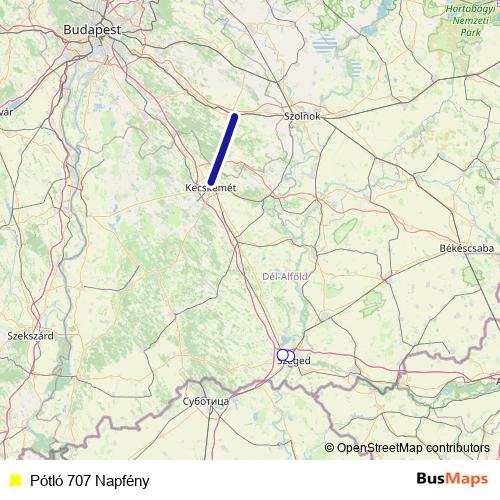 Pótló 707 Napfény bus Line Map